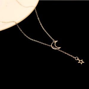 Gold Moon and Star Necklace. Two Piece Chain